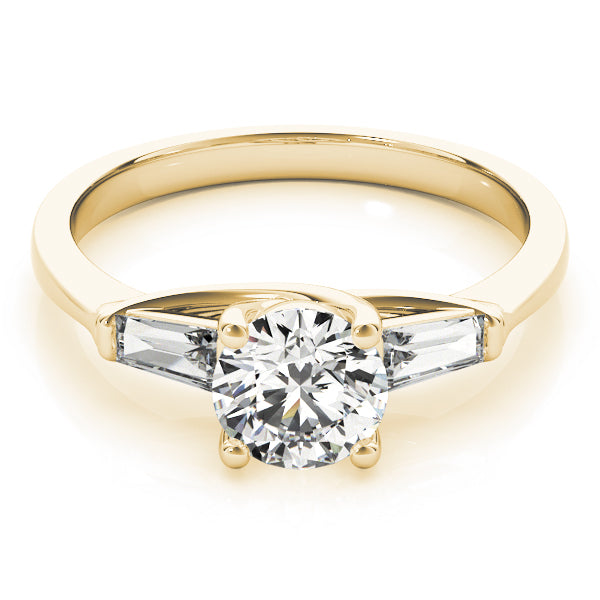 Crowned Fancy Shape Baguette Remounts Round Diamond Engagement Ring — 9K/18K Gold & Platinum