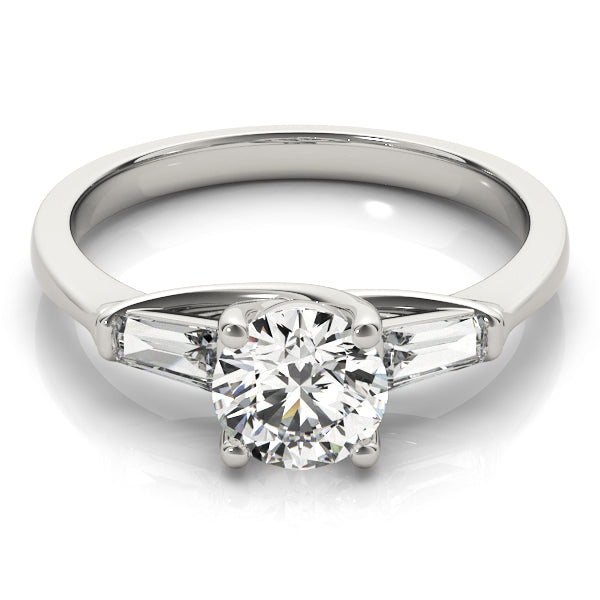 Crowned Fancy Shape Baguette Remounts Round Diamond Engagement Ring — 9K/18K Gold & Platinum