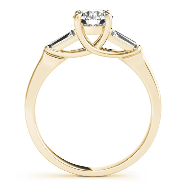 Crowned Fancy Shape Baguette Remounts Round Diamond Engagement Ring — 9K/18K Gold & Platinum