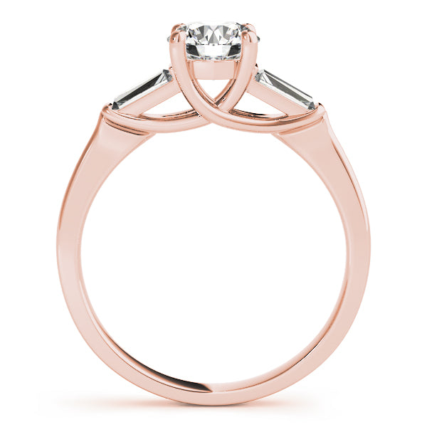Crowned Fancy Shape Baguette Remounts Round Diamond Engagement Ring — 9K/18K Gold & Platinum