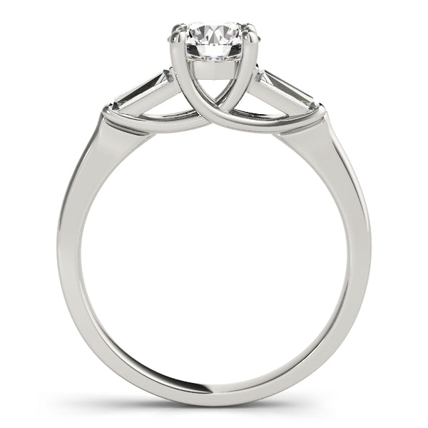 Crowned Fancy Shape Baguette Remounts Round Diamond Engagement Ring — 9K/18K Gold & Platinum