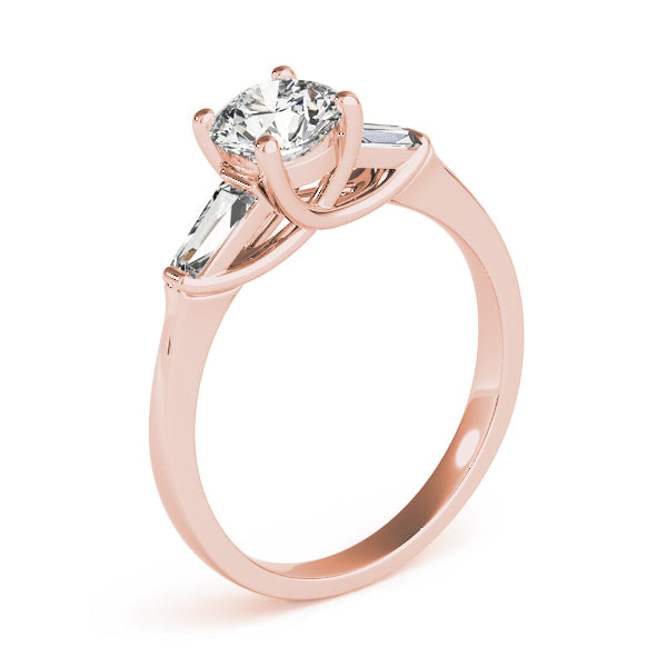 Crowned Fancy Shape Baguette Remounts Round Diamond Engagement Ring — 9K/18K Gold & Platinum