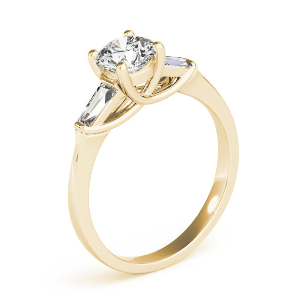 Crowned Fancy Shape Baguette Remounts Round Diamond Engagement Ring — 9K/18K Gold & Platinum
