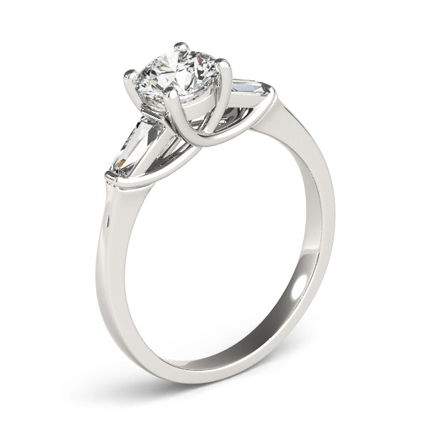 Crowned Fancy Shape Baguette Remounts Round Diamond Engagement Ring — 9K/18K Gold & Platinum