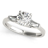 Crowned Fancy Shape Baguette Remounts Round Diamond Engagement Ring — 9K/18K Gold & Platinum