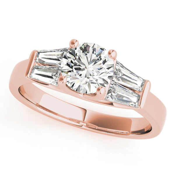 Graceful Fancy Shape Baguette Remounts Round Diamond Engagement Ring — 9K/18K Gold & Platinum