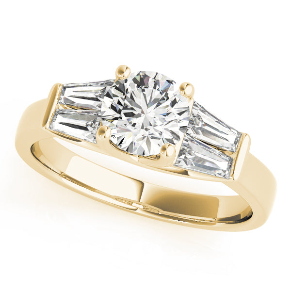 Graceful Fancy Shape Baguette Remounts Round Diamond Engagement Ring — 9K/18K Gold & Platinum