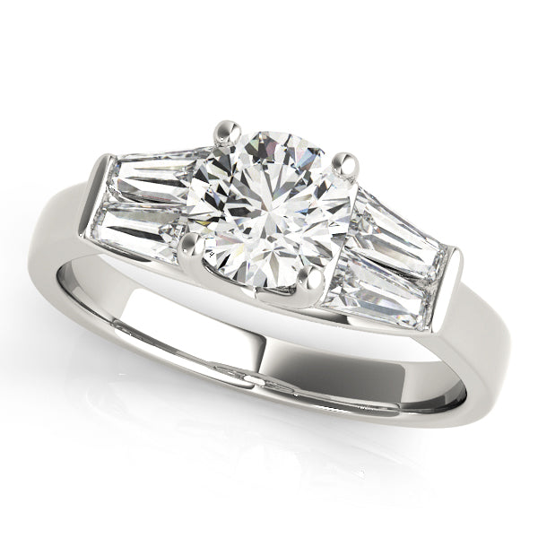 Graceful Fancy Shape Baguette Remounts Round Diamond Engagement Ring — 9K/18K Gold & Platinum