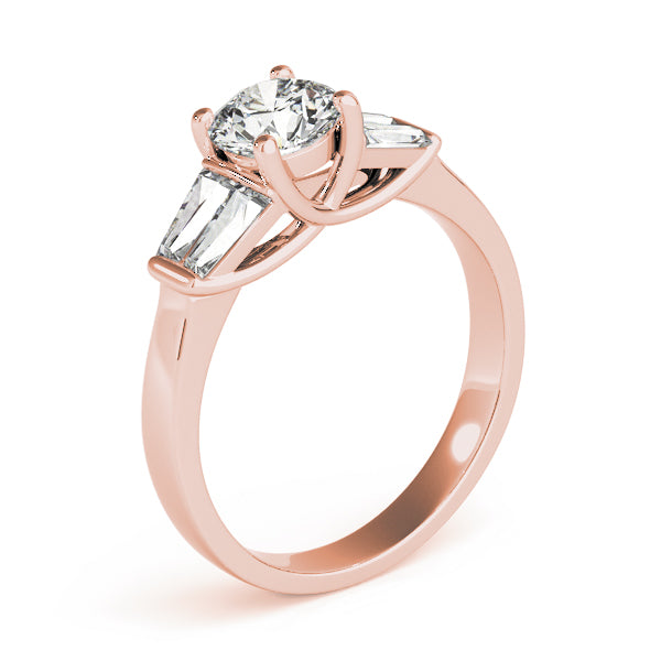 Graceful Fancy Shape Baguette Remounts Round Diamond Engagement Ring — 9K/18K Gold & Platinum