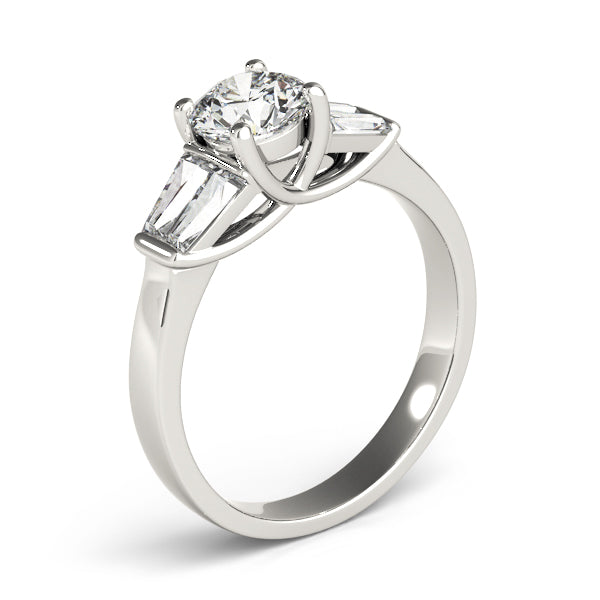 Graceful Fancy Shape Baguette Remounts Round Diamond Engagement Ring — 9K/18K Gold & Platinum