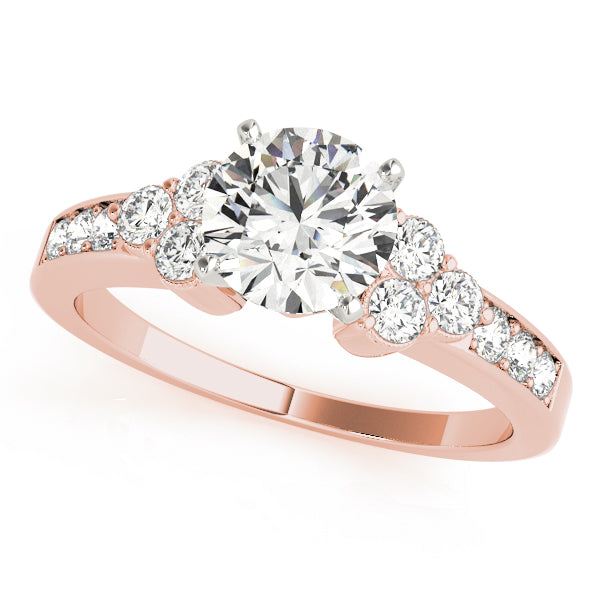 Cherished Cluster Sides Round Diamond Engagement Ring — 9K/18K Gold & Platinum