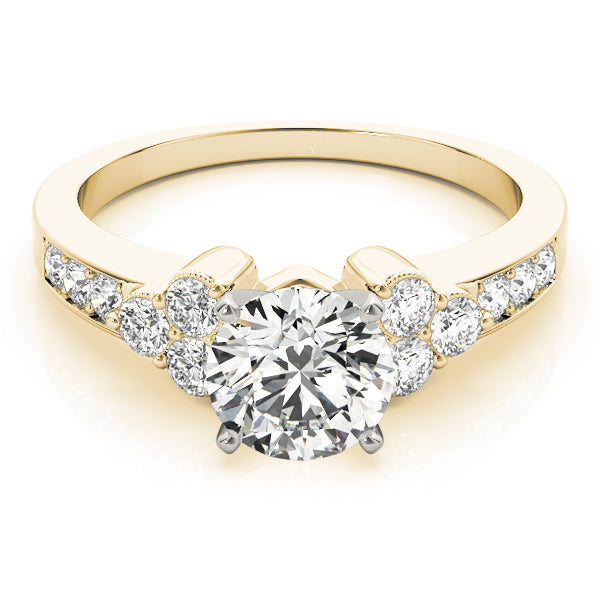 Cherished Cluster Sides Round Diamond Engagement Ring — 9K/18K Gold & Platinum