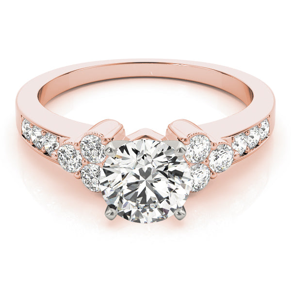 Cherished Cluster Sides Round Diamond Engagement Ring — 9K/18K Gold & Platinum
