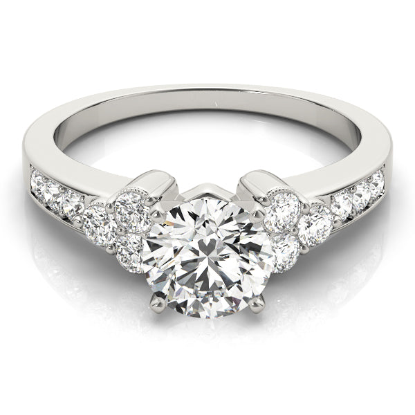 Cherished Cluster Sides Round Diamond Engagement Ring — 9K/18K Gold & Platinum