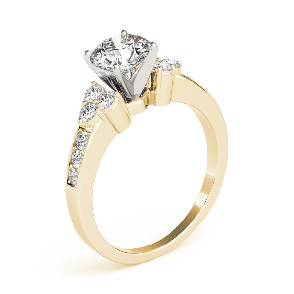 Cherished Cluster Sides Round Diamond Engagement Ring — 9K/18K Gold & Platinum