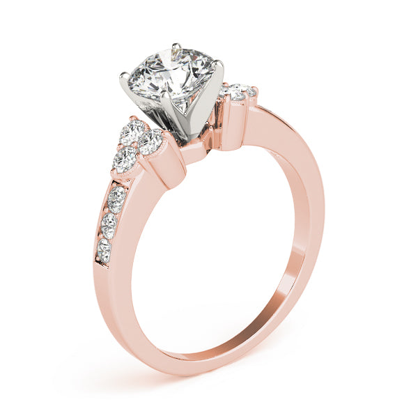 Cherished Cluster Sides Round Diamond Engagement Ring — 9K/18K Gold & Platinum
