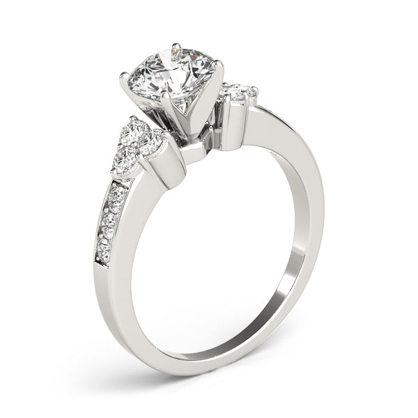 Cherished Cluster Sides Round Diamond Engagement Ring — 9K/18K Gold & Platinum