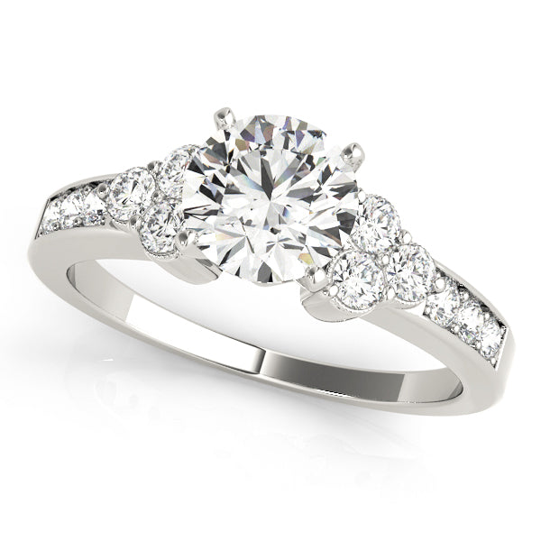 Cherished Cluster Sides Round Diamond Engagement Ring — 9K/18K Gold & Platinum
