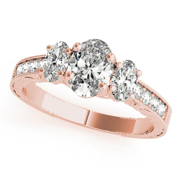 Vintage-Inspired Three-Stone Oval Diamond Engagement Ring — 9K/18K Gold & Platinum