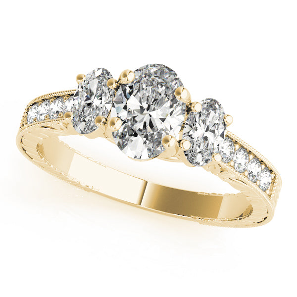 Vintage-Inspired Three-Stone Oval Diamond Engagement Ring — 9K/18K Gold & Platinum