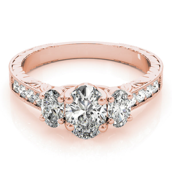 Vintage-Inspired Three-Stone Oval Diamond Engagement Ring — 9K/18K Gold & Platinum