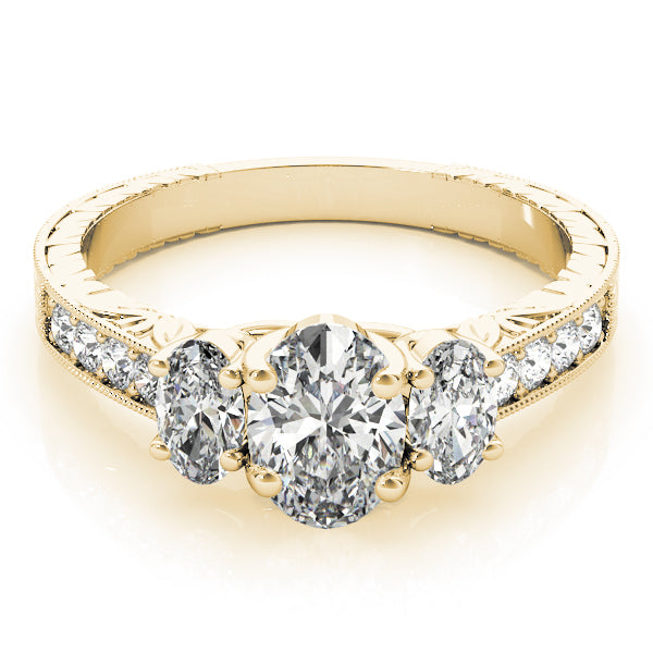 Vintage-Inspired Three-Stone Oval Diamond Engagement Ring — 9K/18K Gold & Platinum
