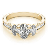 Vintage-Inspired Three-Stone Oval Diamond Engagement Ring — 9K/18K Gold & Platinum