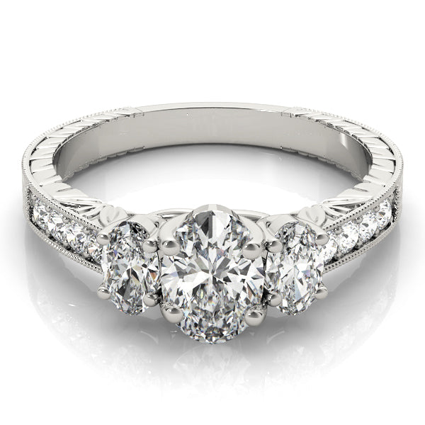 Vintage-Inspired Three-Stone Oval Diamond Engagement Ring — 9K/18K Gold & Platinum
