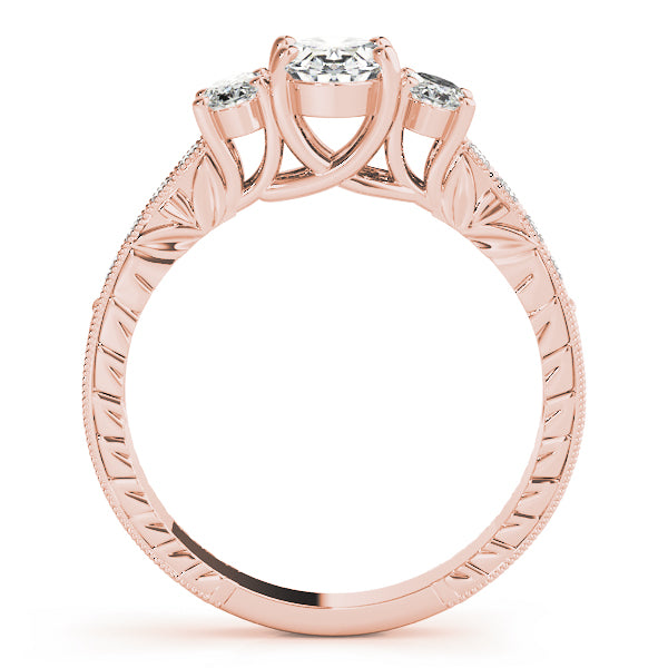 Vintage-Inspired Three-Stone Oval Diamond Engagement Ring — 9K/18K Gold & Platinum