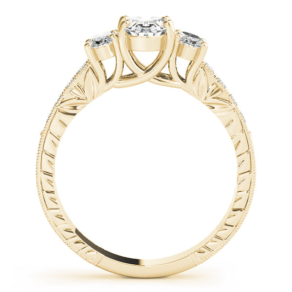 Vintage-Inspired Three-Stone Oval Diamond Engagement Ring — 9K/18K Gold & Platinum