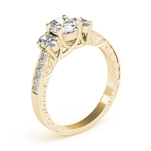 Vintage-Inspired Three-Stone Oval Diamond Engagement Ring — 9K/18K Gold & Platinum