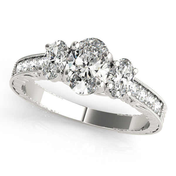 Vintage-Inspired Three-Stone Oval Diamond Engagement Ring — 9K/18K Gold & Platinum