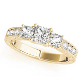 Heirloom Three-Stone Princess Diamond Engagement Ring — 9K/18K Gold & Platinum