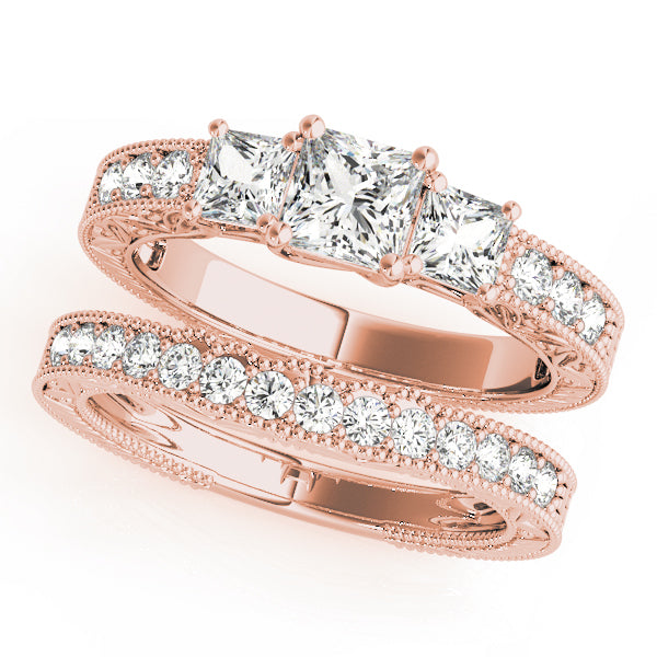 Heirloom Three-Stone Princess Diamond Engagement Ring — 9K/18K Gold & Platinum