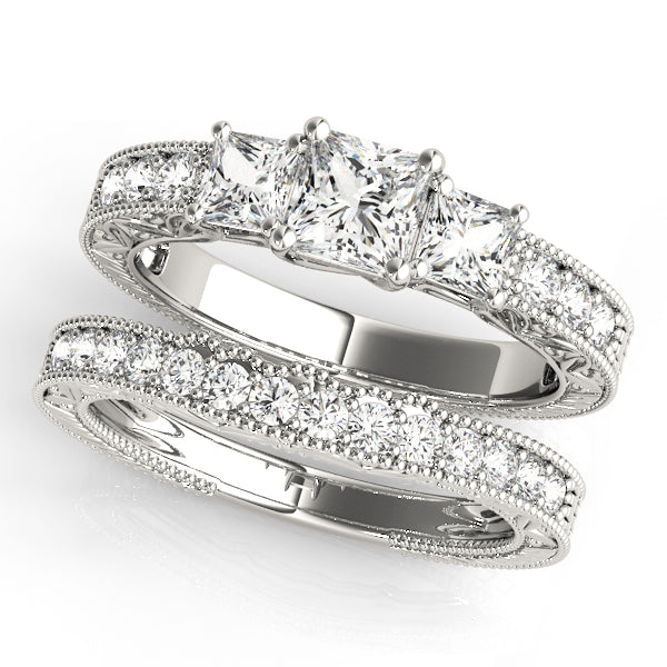 Heirloom Three-Stone Princess Diamond Engagement Ring — 9K/18K Gold & Platinum