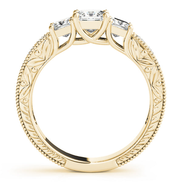 Heirloom Three-Stone Princess Diamond Engagement Ring — 9K/18K Gold & Platinum