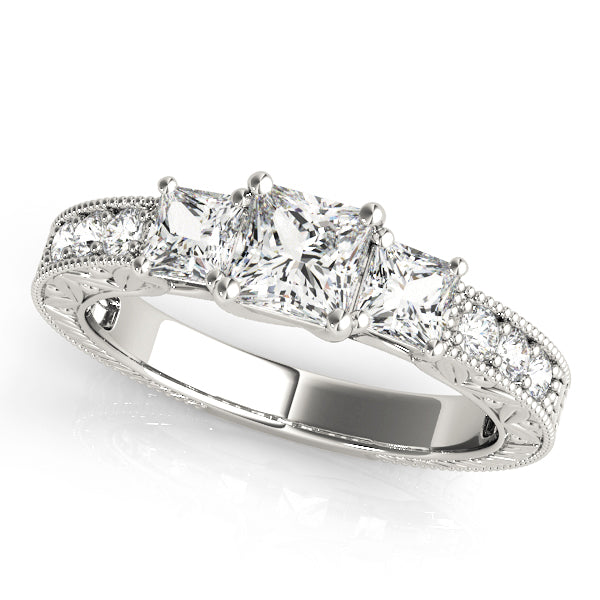 Heirloom Three-Stone Princess Diamond Engagement Ring — 9K/18K Gold & Platinum