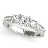 Heirloom Three-Stone Princess Diamond Engagement Ring — 9K/18K Gold & Platinum