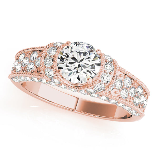 Refined Pave Round Diamond Engagement Ring — 9K/18K Gold & Platinum