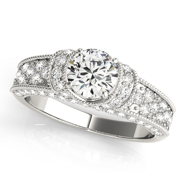 Refined Pave Round Diamond Engagement Ring — 9K/18K Gold & Platinum