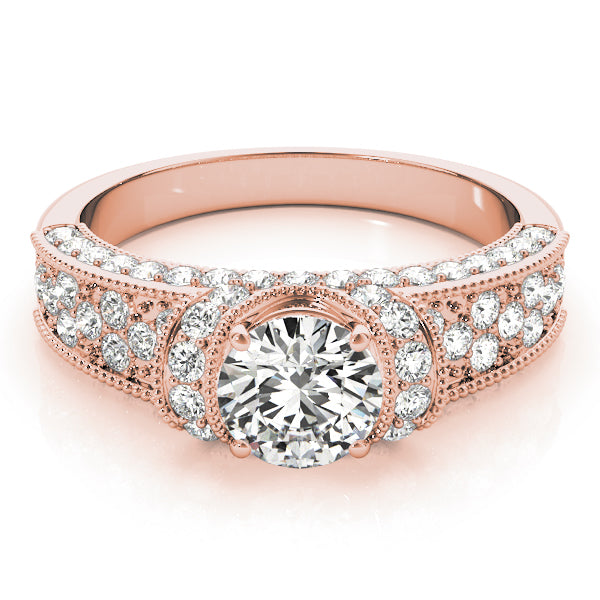 Refined Pave Round Diamond Engagement Ring — 9K/18K Gold & Platinum
