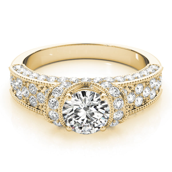 Refined Pave Round Diamond Engagement Ring — 9K/18K Gold & Platinum