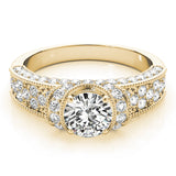 Refined Pave Round Diamond Engagement Ring — 9K/18K Gold & Platinum