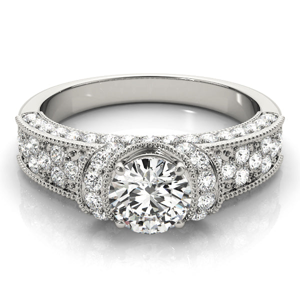 Refined Pave Round Diamond Engagement Ring — 9K/18K Gold & Platinum