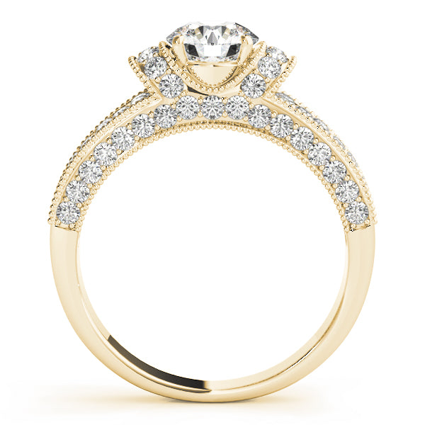 Refined Pave Round Diamond Engagement Ring — 9K/18K Gold & Platinum