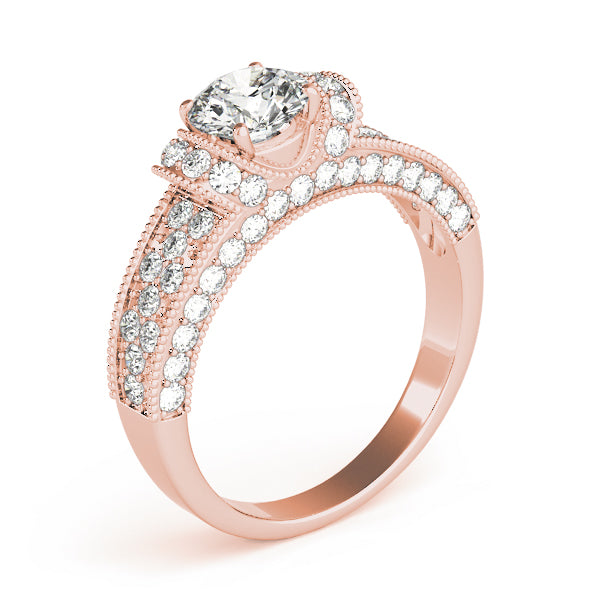 Refined Pave Round Diamond Engagement Ring — 9K/18K Gold & Platinum