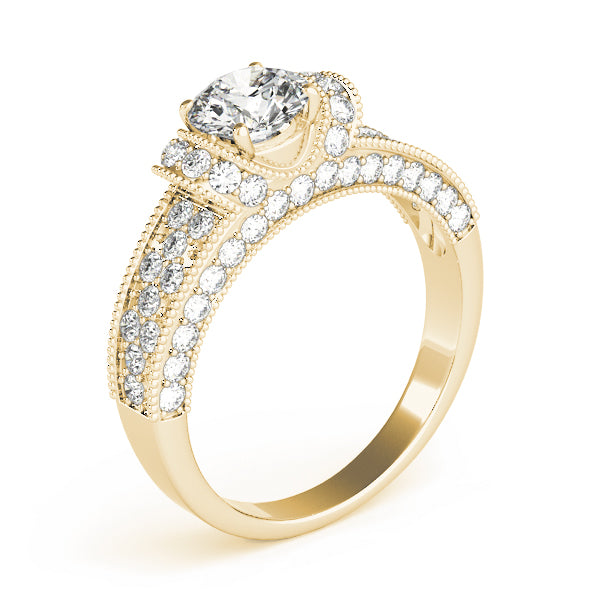 Refined Pave Round Diamond Engagement Ring — 9K/18K Gold & Platinum