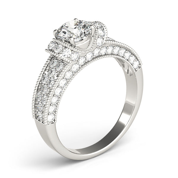 Refined Pave Round Diamond Engagement Ring — 9K/18K Gold & Platinum