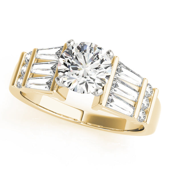 Sophisticated Fancy Shape Baguette Remounts Round Diamond Engagement Ring — 9K/18K Gold & Platinum