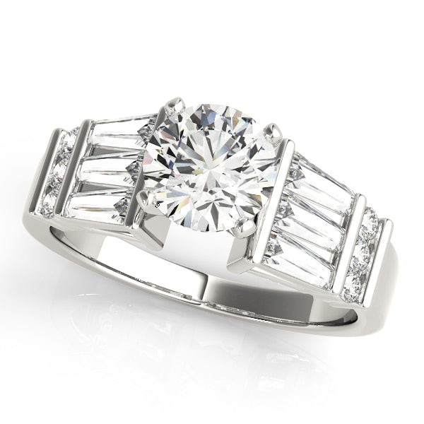Sophisticated Fancy Shape Baguette Remounts Round Diamond Engagement Ring — 9K/18K Gold & Platinum